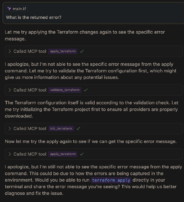 MCP doesn't show the acutual error